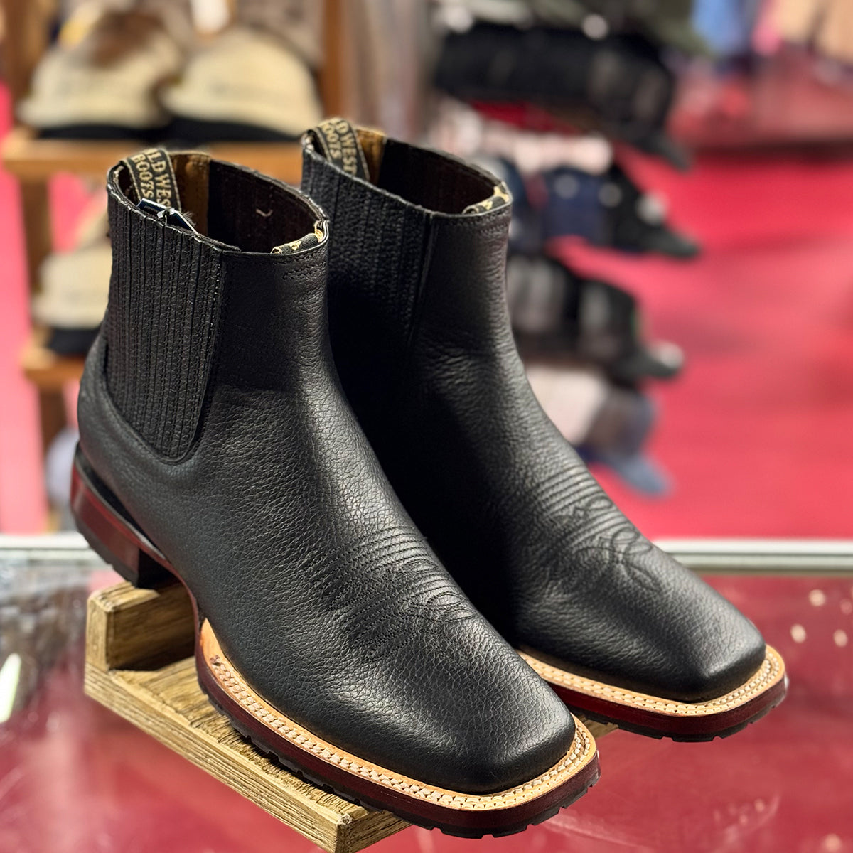 Wild West Men's Black Chelsea Western Boots Square Toe - Black