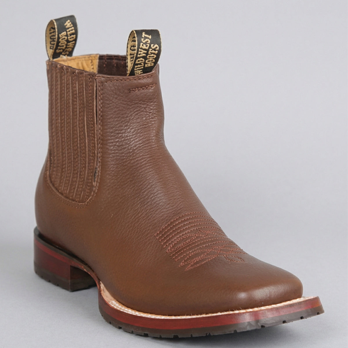 Wild West Men's Brown Chelsea Western Boots Square Toe - Brown