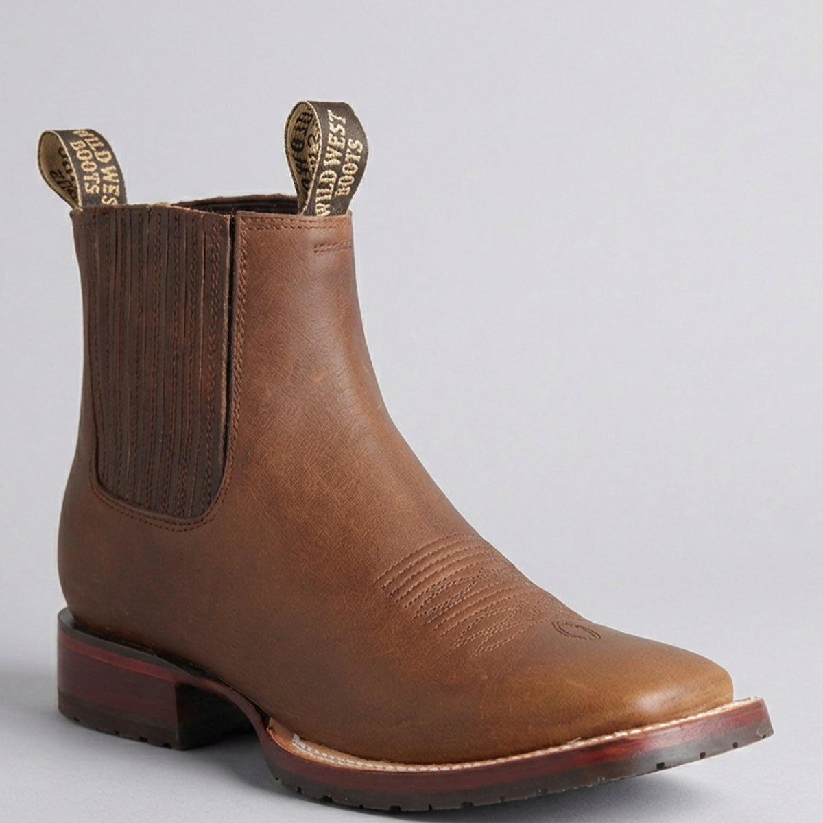 Wild West Men's Walnut Brown Chelsea Western Boots Square Toe - Brown