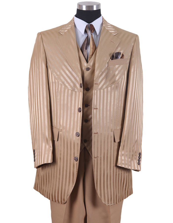 Tan 3 Button Ton on Ton Stripe Suit for Men