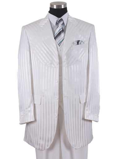 3 Button Ton on Ton Stripe Suit in White
