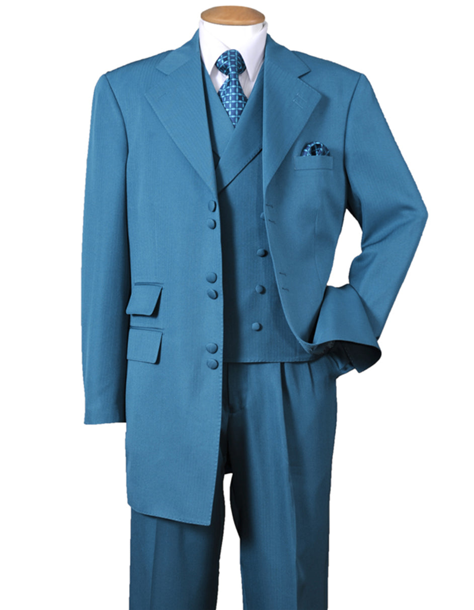 Men's Turquoise 6 Button Double Breasted Vest Suit