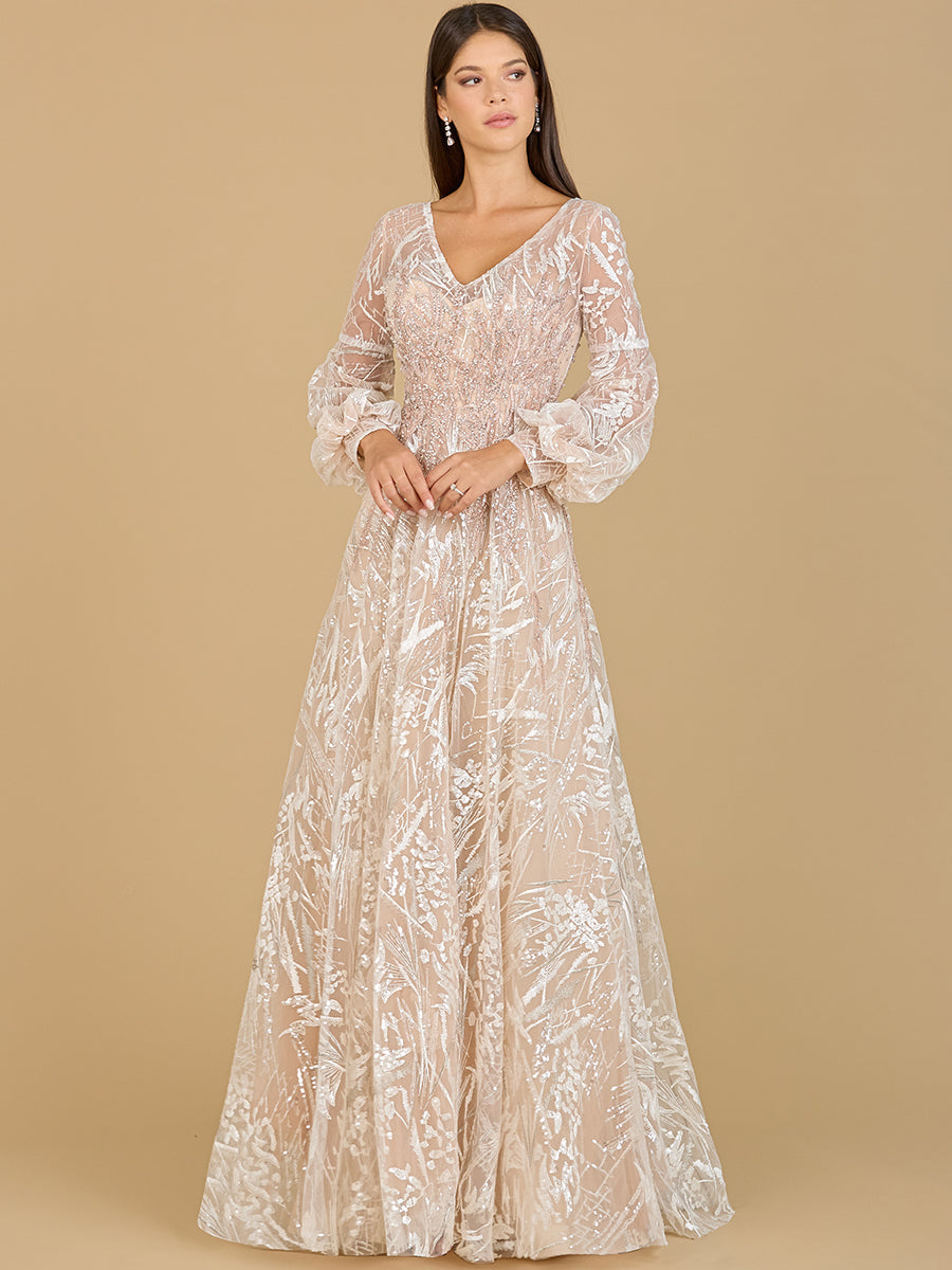 V Neckline Long Sleeve Gown