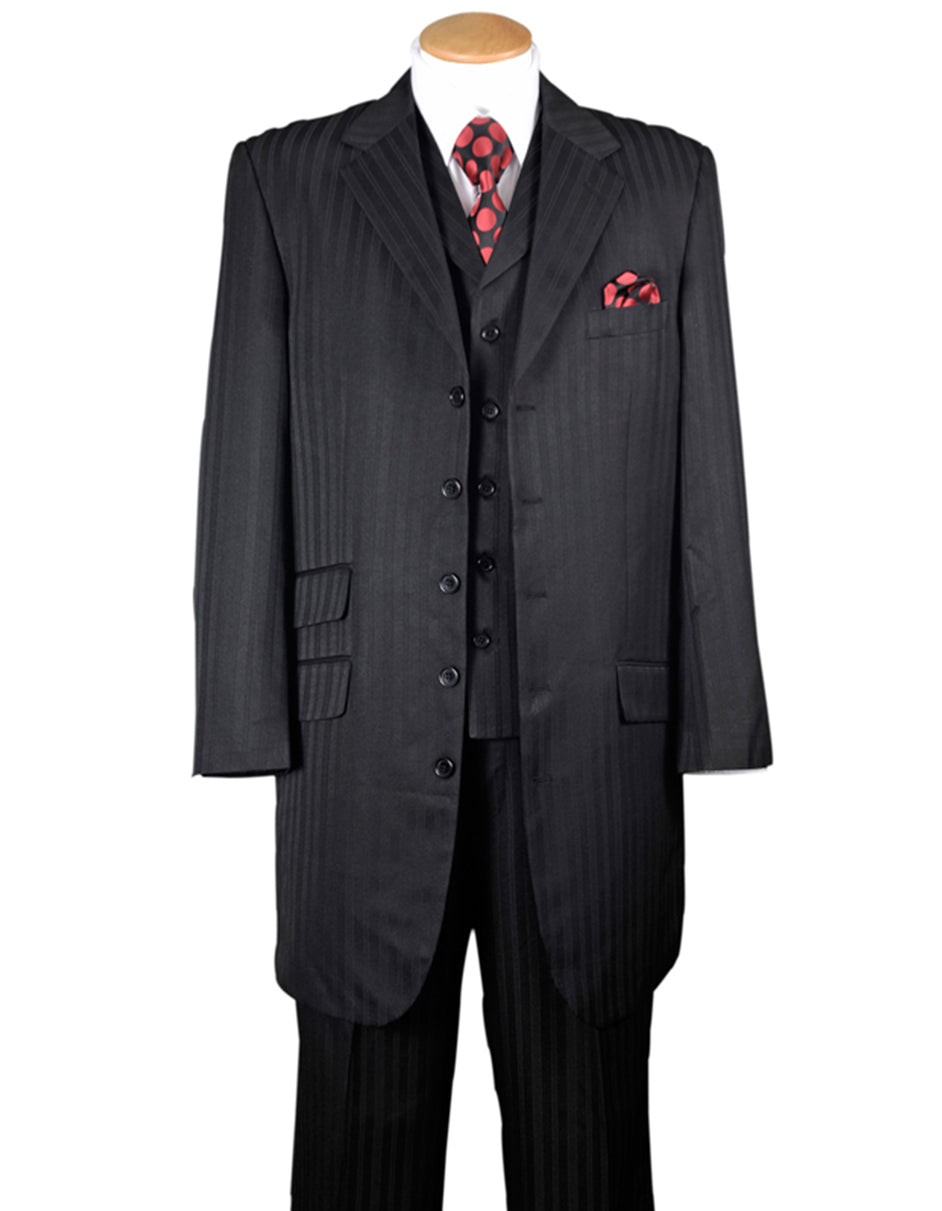 Men's Ton on Ton Stripe Fashion Suit - Black