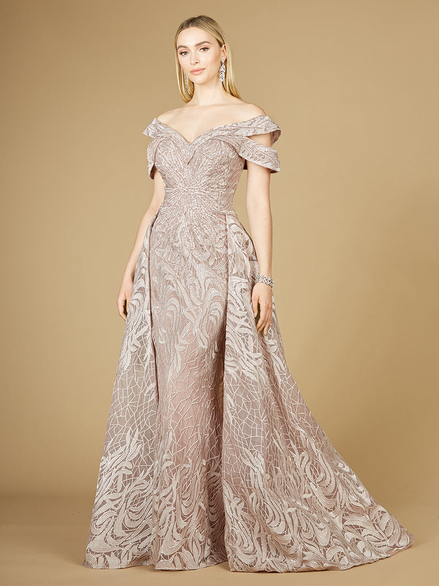 Off Shoulder Mermaid Lace Gown with Overskirt