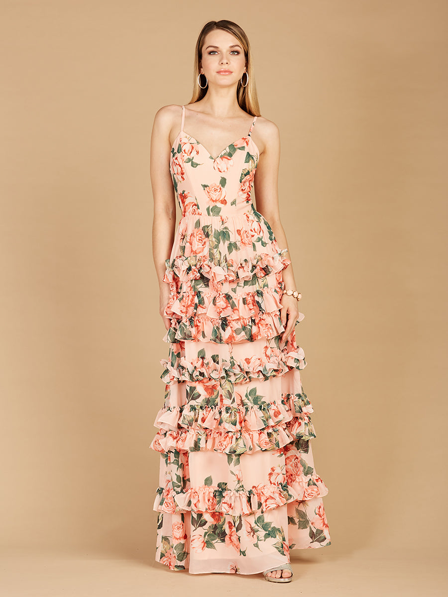 Lara 29242 Ruffle Floral Print Wedding Guest Dress