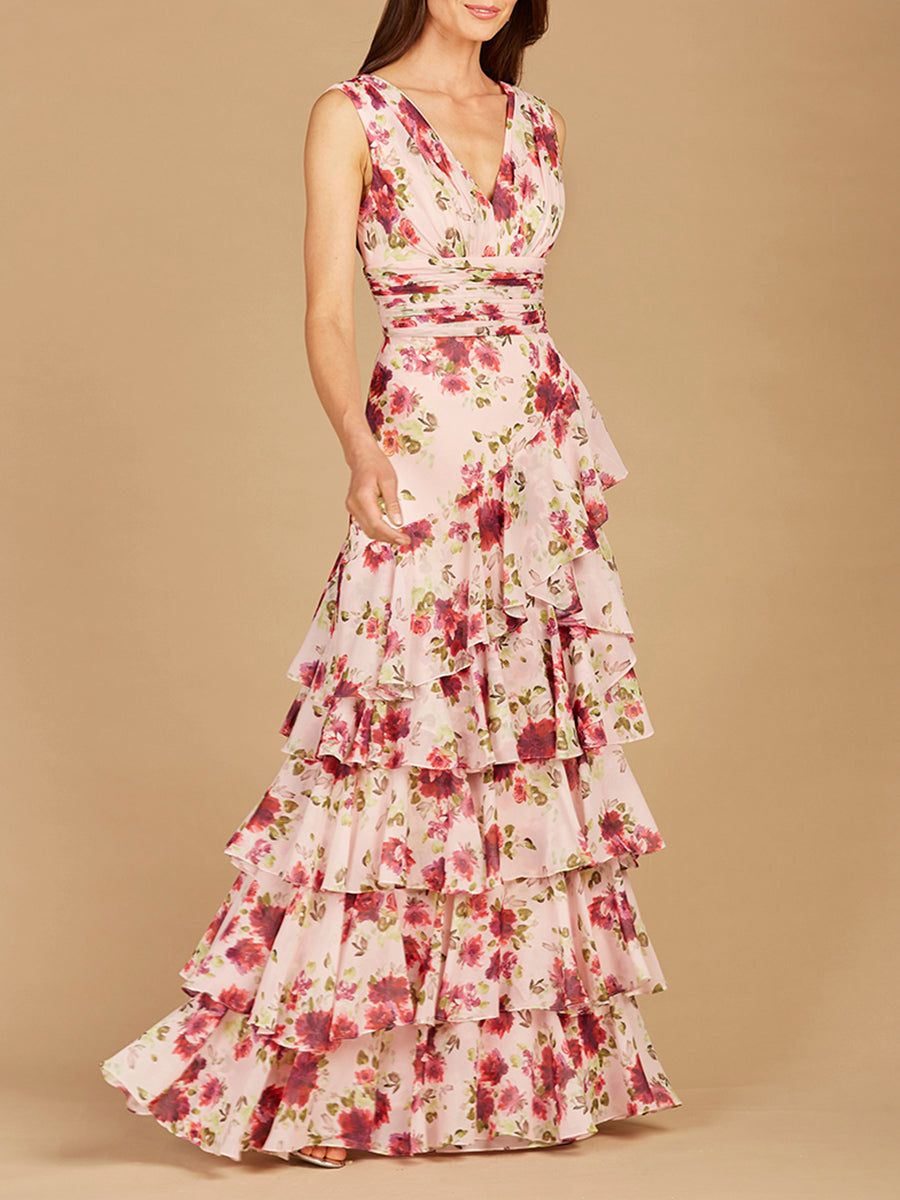 Lara 29249 Ruffle Skirt Print Wedding Guest Dress