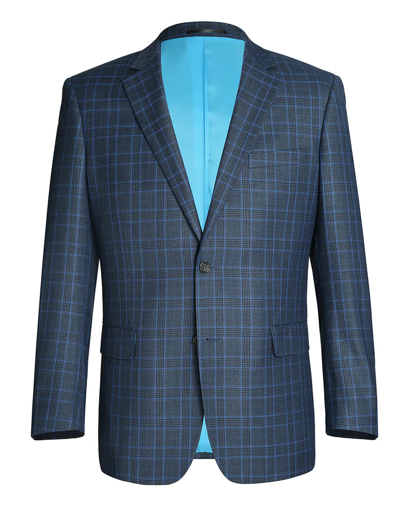 Blue Windowpane Regular Fit Suit Set