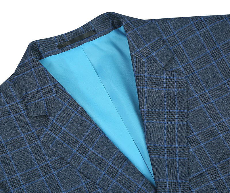 Blue Windowpane Regular Fit Suit Set
