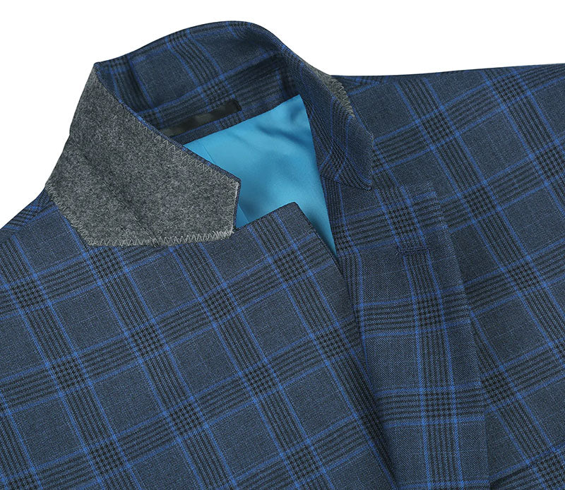Blue Windowpane Regular Fit Suit Set