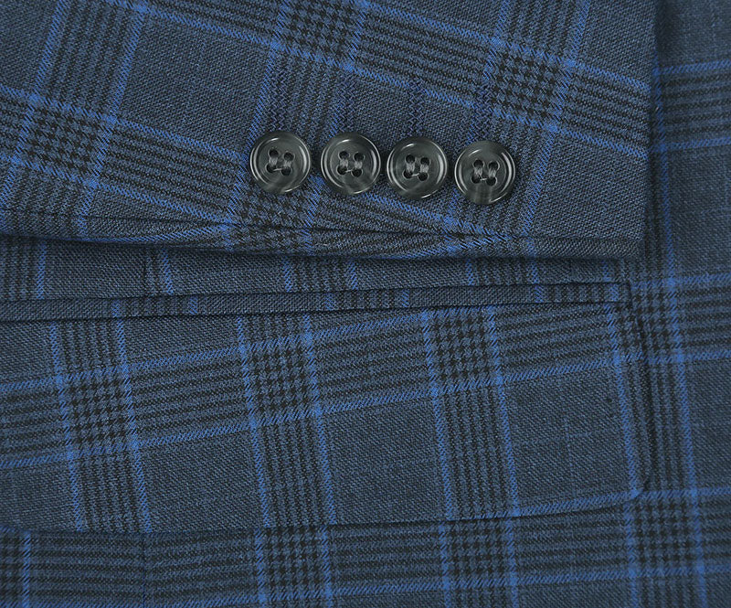 Blue Windowpane Regular Fit Suit Set