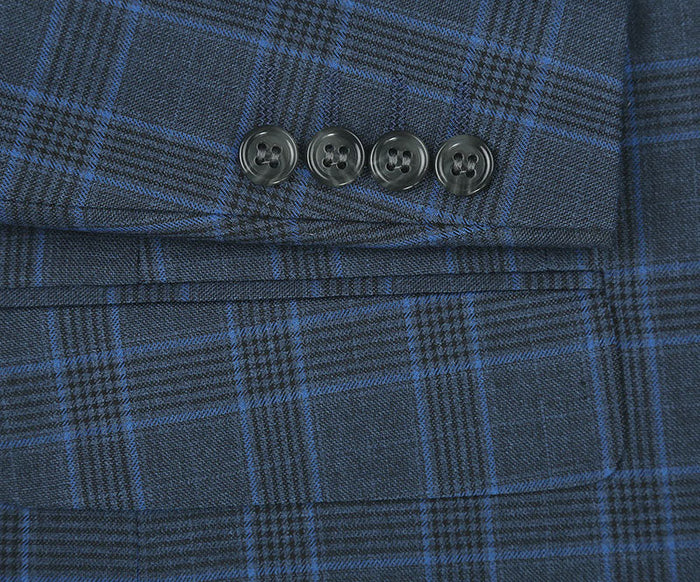 Blue Windowpane Regular Fit Suit Set