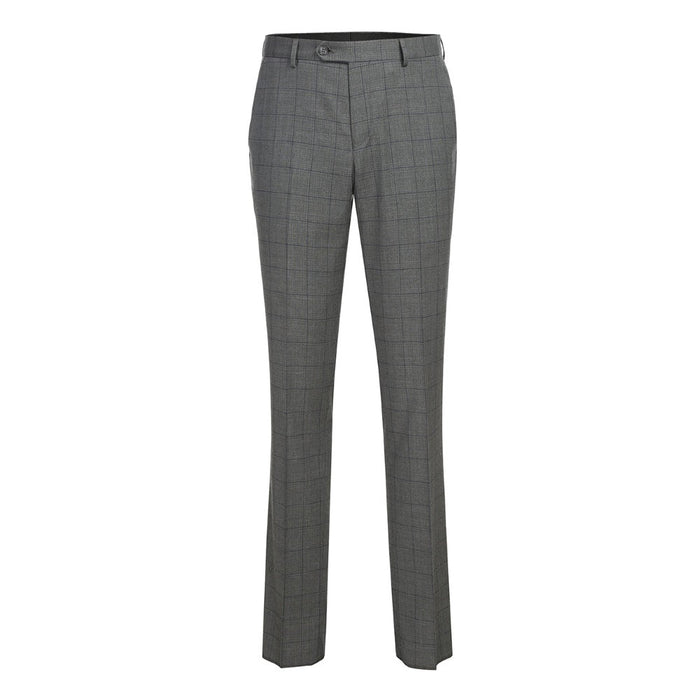 Slim Gray Check Double Breasted Suit - Renoir