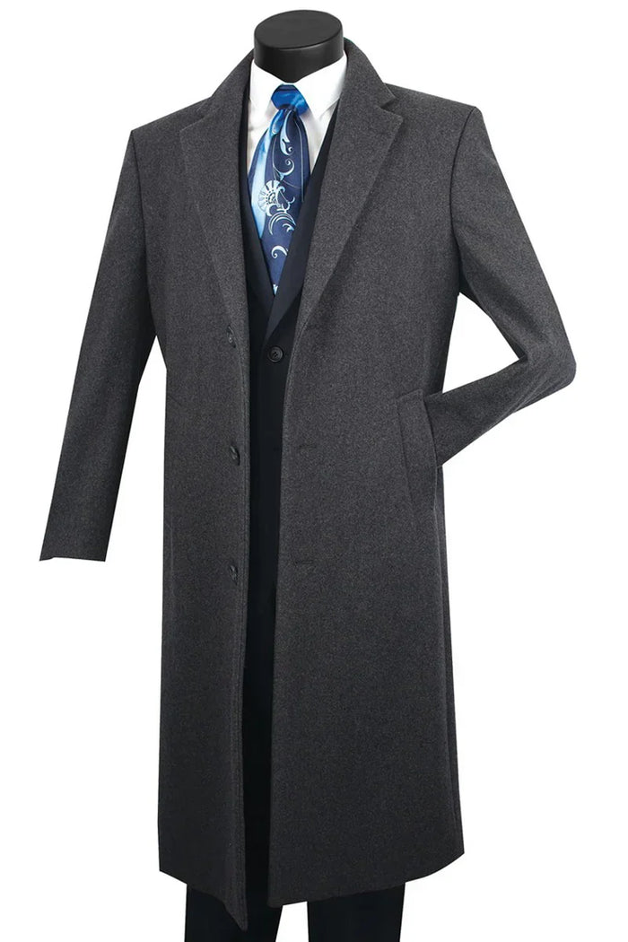 Charcoal Grey Wool & Cashmere Overcoat - Full Length