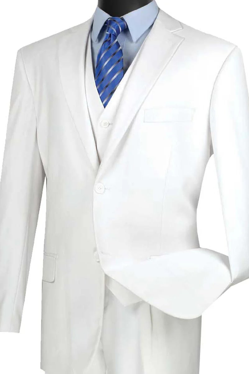 Men's 2-Button White Vested Suit