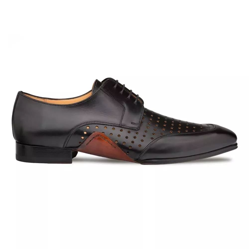 Mezlan Black Calfskin Perforated Derby Shoes