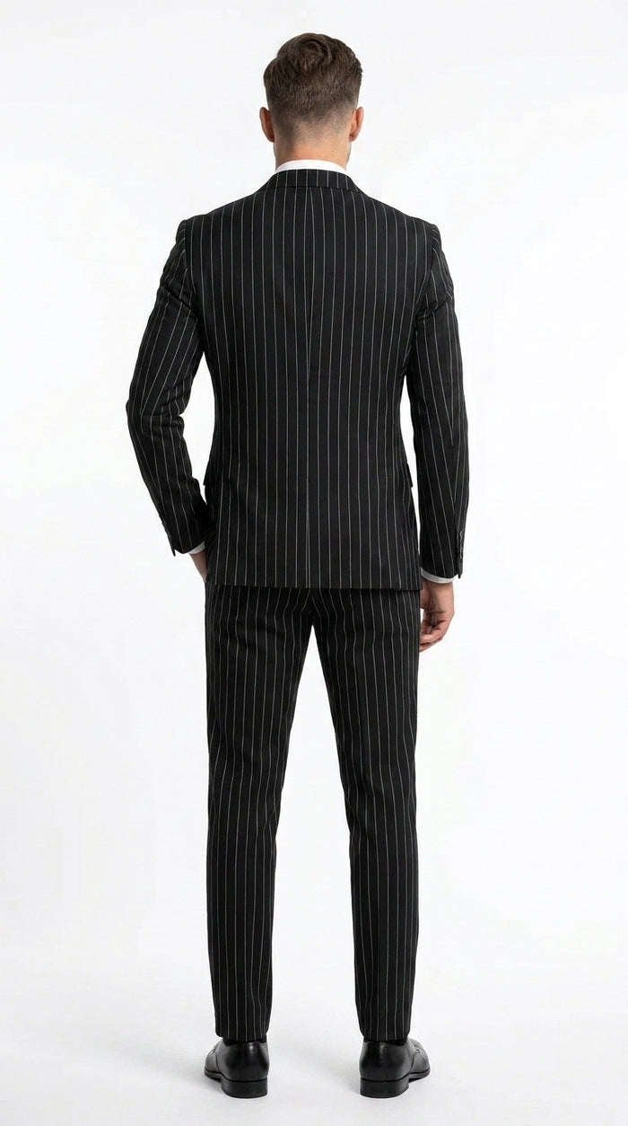 Men's Black Pinstripe Tuxedo Suit – Classic  and 1920s Gangster Formal Wear Vintage 1940s 1930s Look