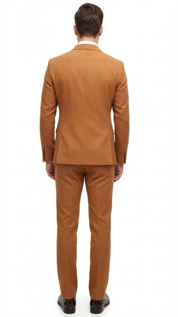 Men’s Vitali Brand Rustish Orange Brown Copper Color Double Breasted Slim Fit Suit