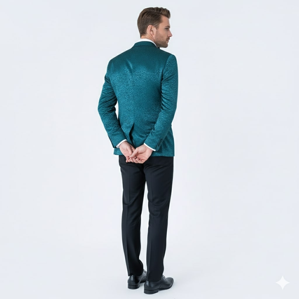 Teal Paisley Shawl Lapel Tuxedo Jacket