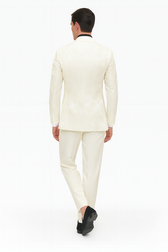 Ivory Floral Embroidered Tuxedo Jacket for Men