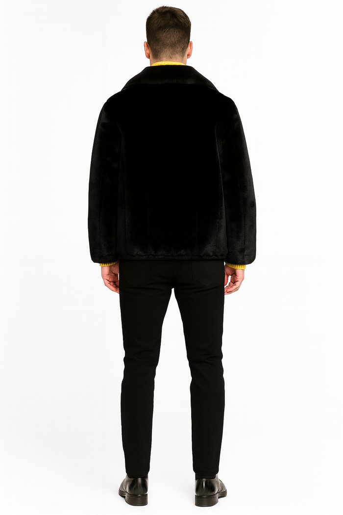Men’s Black Faux Fur Zip-Up Jacket
