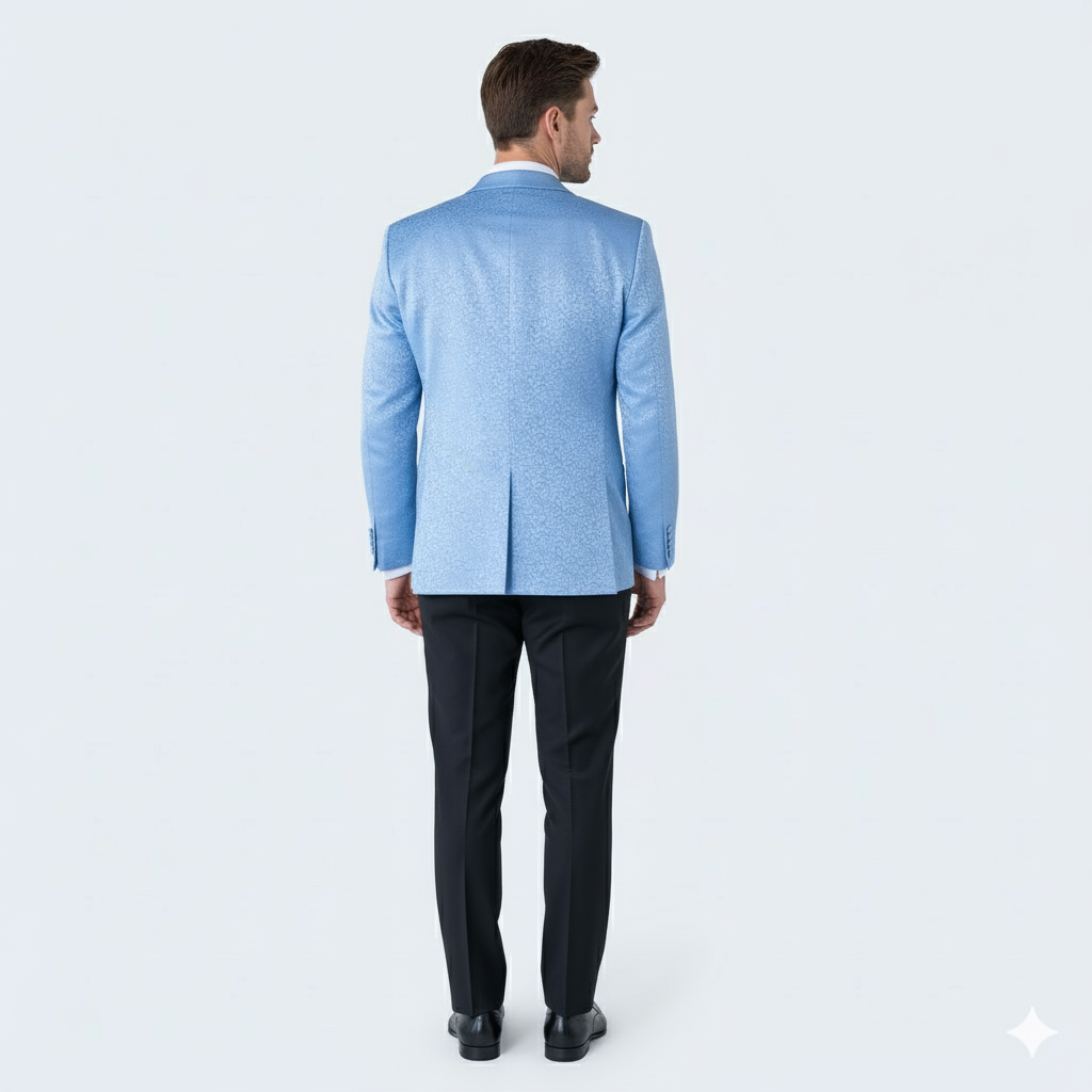 Light Blue Paisley Satin Shawl Tuxedo Jacket