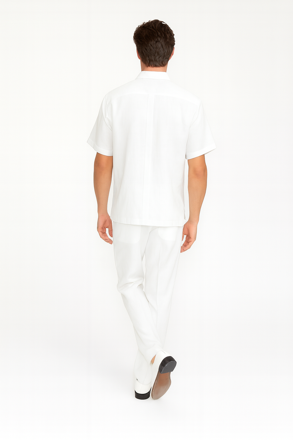 Men’s White Embroidered Guayabera Two-Piece Set – Short Sleeve Shirt and Pants