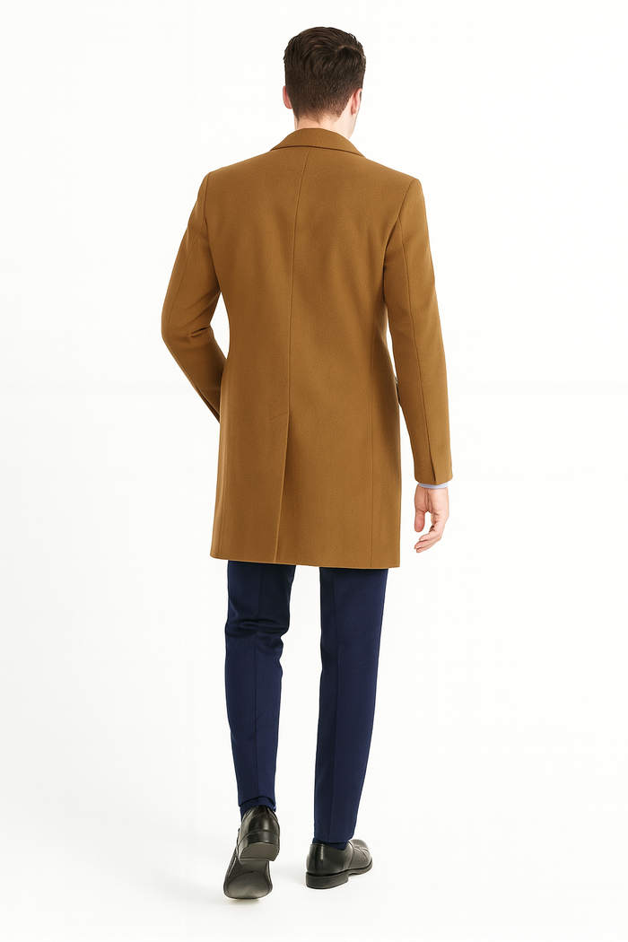 Men’s Camel Brown Wool Overcoat - Classic Long Dress Coat