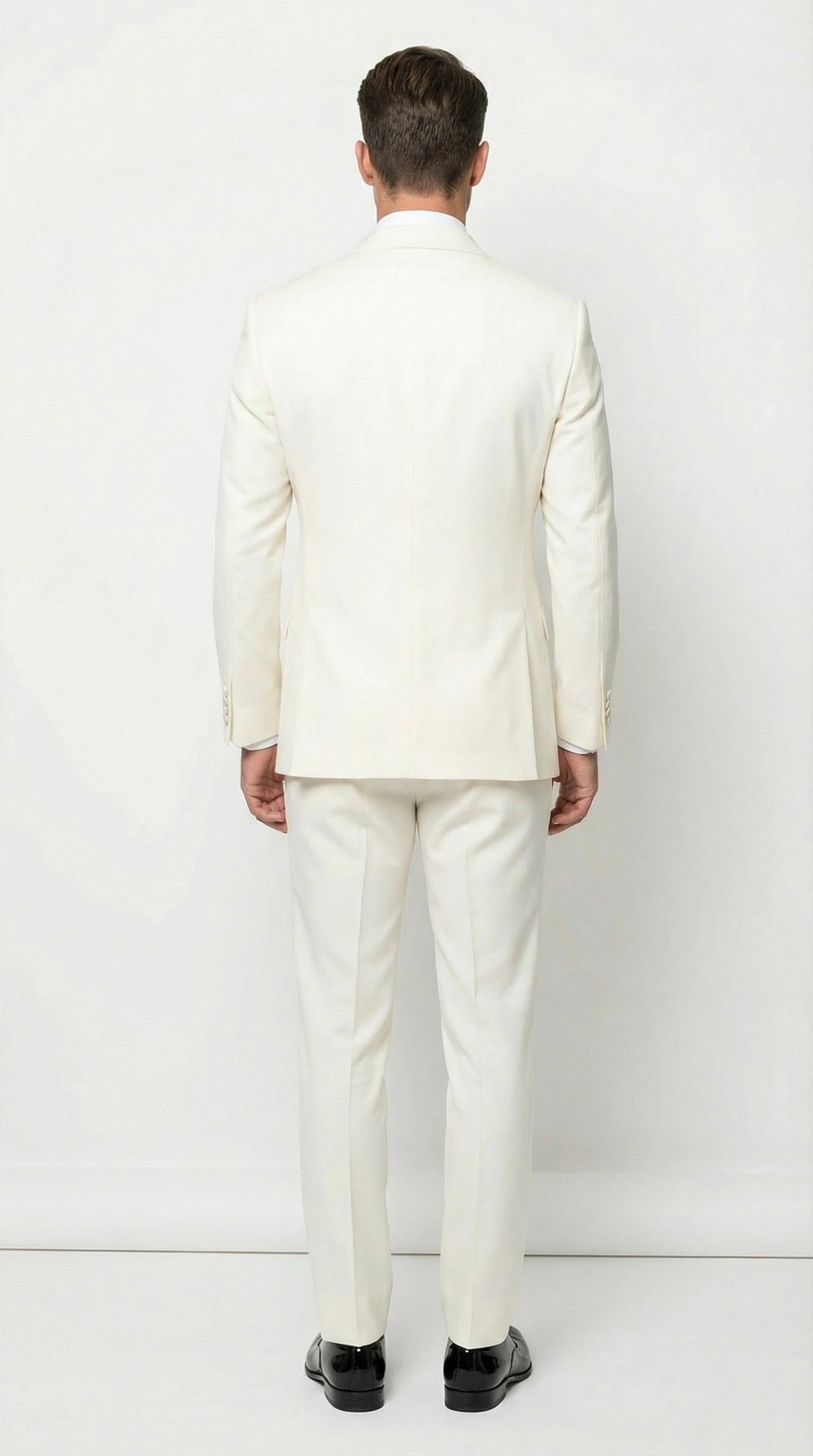 Men’s Ivory Cream Double Breasted Suit – Classic Formal Tuxedo Style Suit for Weddings off White Color Ivory Cream / 44 Long Jacket+38 Waist Adjust 34