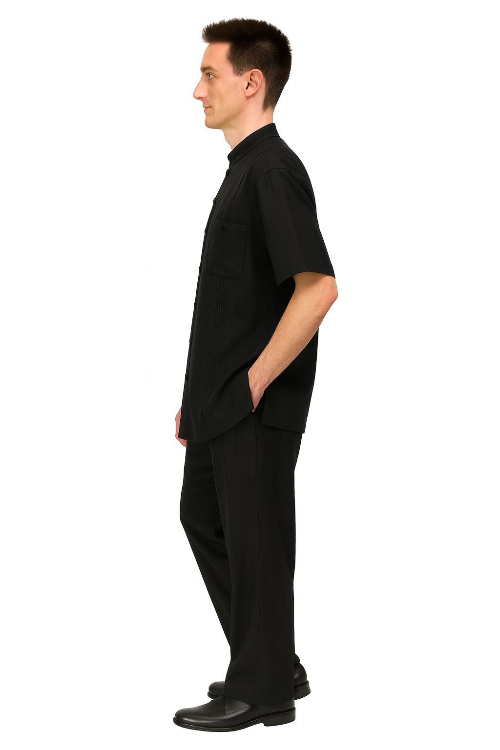 Men’s Black Banded Collar Walking Suit Set
