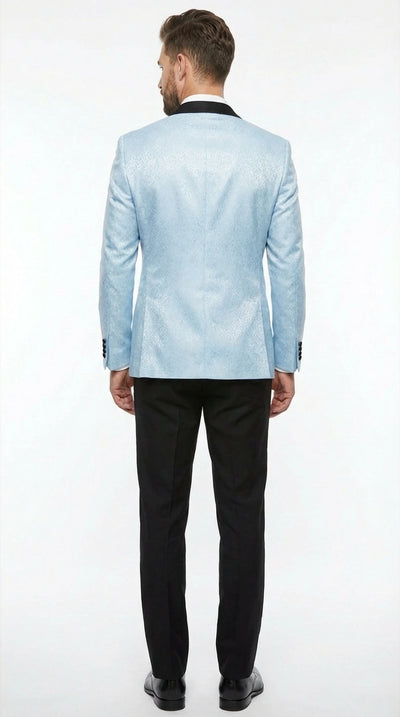 Men’s Baby Blue Tuxedo Blazer with Black Lapel – Formal Dinner Jacket for Wedding, Prom and Evening Events  in Sky Light Blue Color