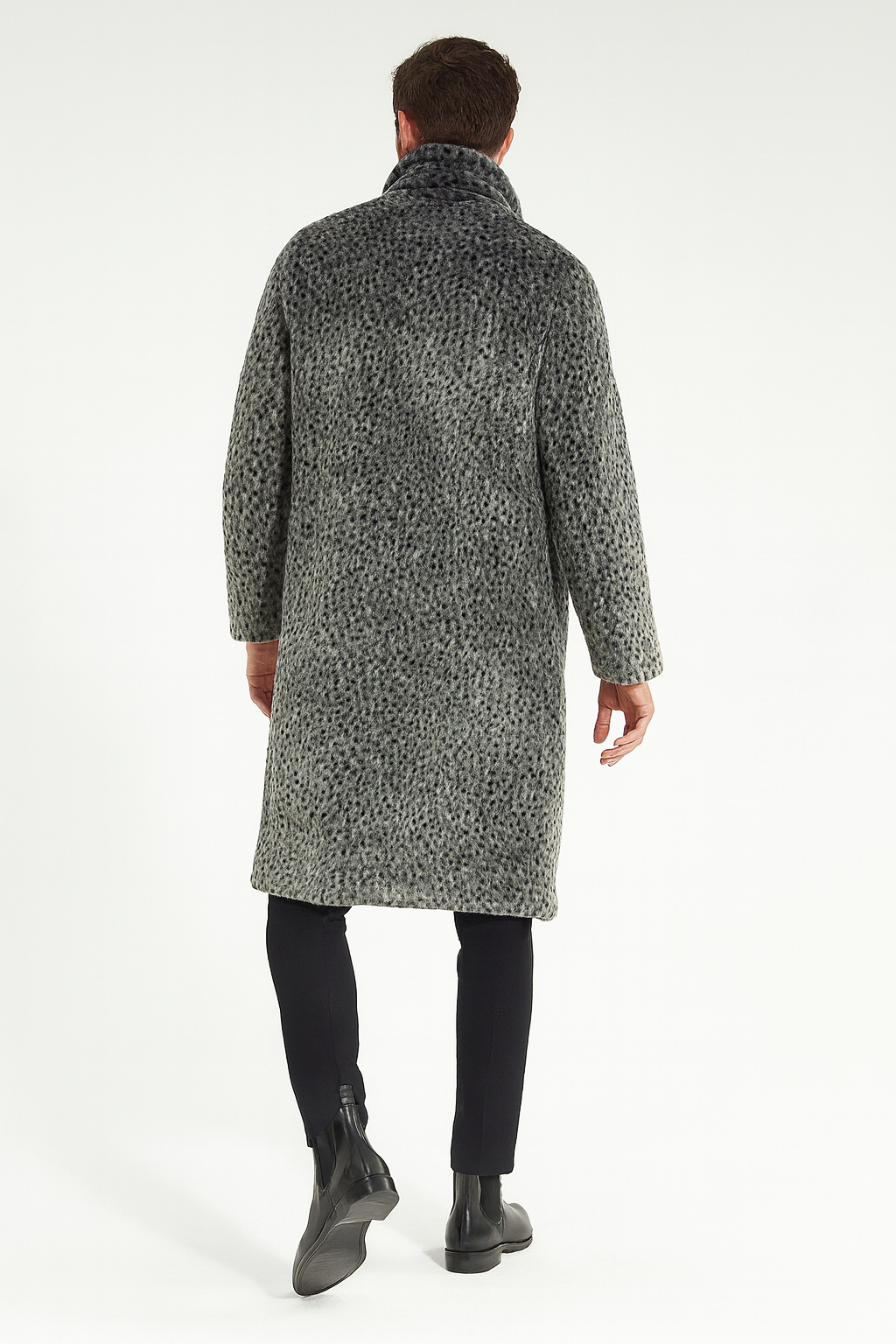 Men’s Grey Faux Fur Animal Print Overcoat