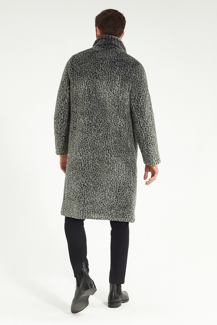 Men’s Grey Faux Fur Animal Print Overcoat