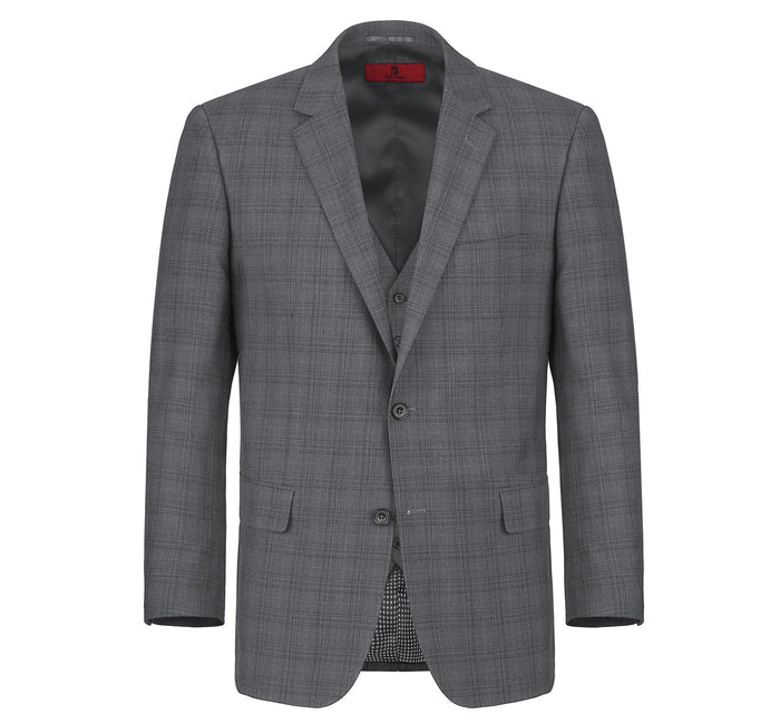 Men's Windowpane Classic Fit Suit 3-Piece by Renoir