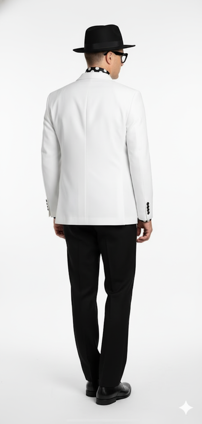 White & Black Double-Breasted Slim Tuxedo