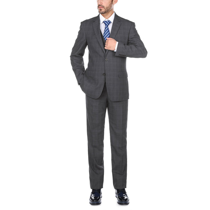 San Gemini 3 Piece Gray Glen Plaid Suit