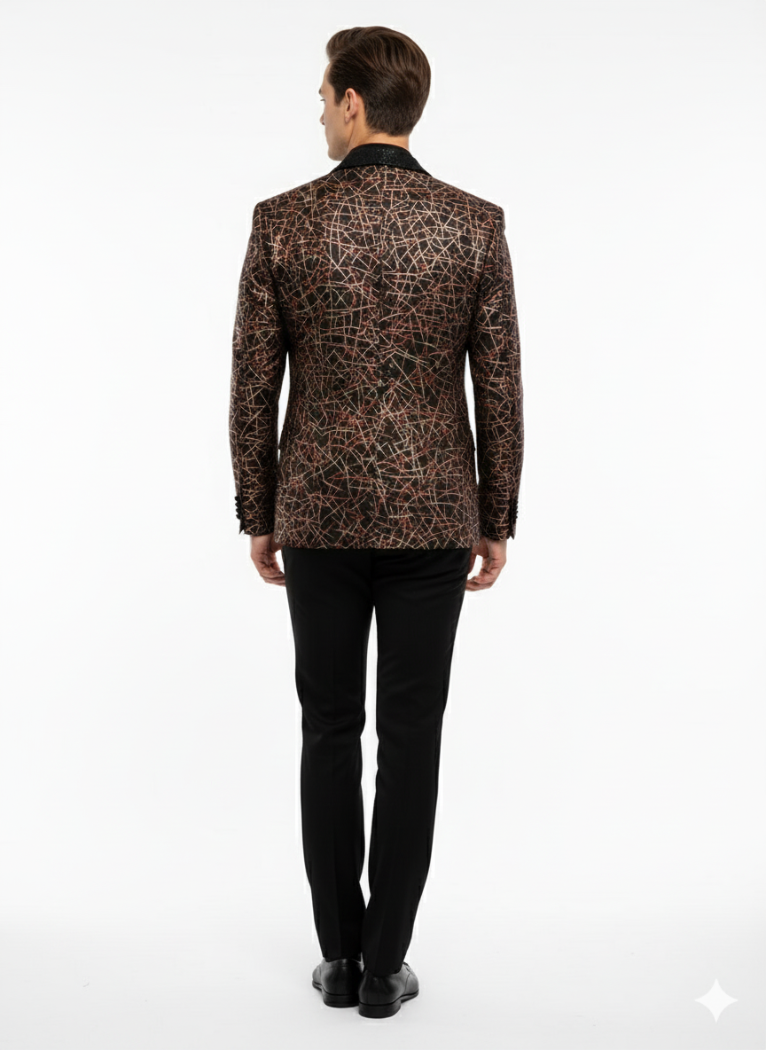 Men’s Black Blazer with Red & Gold Pattern