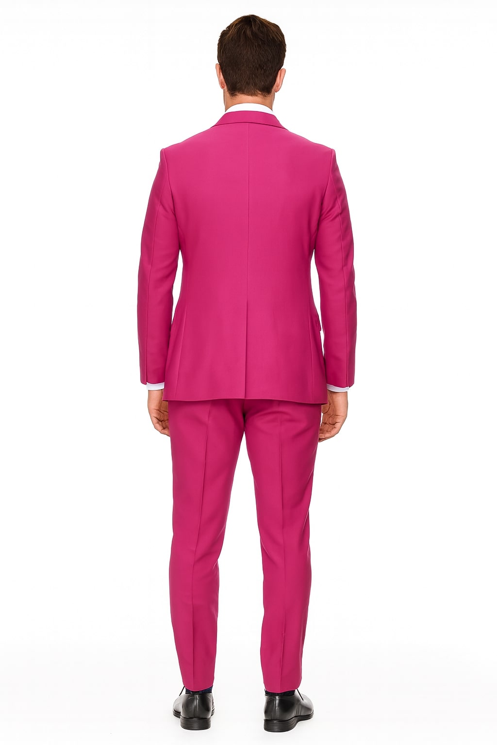 Mens Hot Pink Tuxedo Dinner Jacket + Pants with Shawl Lapel – Slim Fit 2-Piece Suit for Weddings, Proms Suit in Fuchsia Color