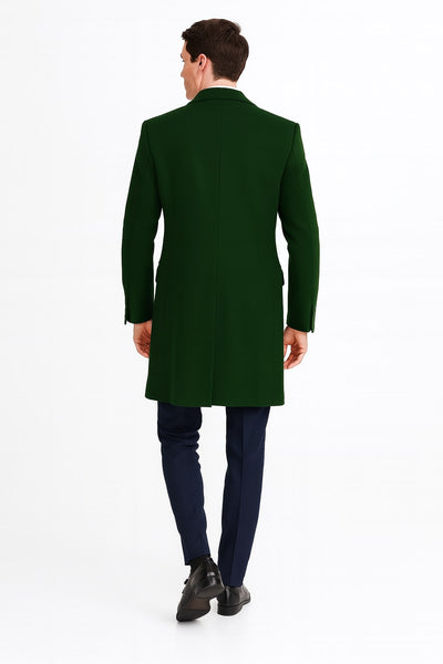 Men’s Dark Green Wool Overcoat - Classic Long Coat