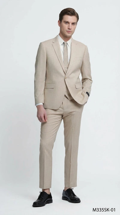 Mens Sand Beige 3 Piece Suit – Double breasted Vest Formal Suit Set  and Dress Pants in Champaign Natural Summer Color