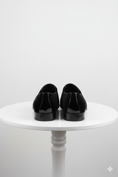 Red Glitter Tuxedo Loafers with Patent Toe