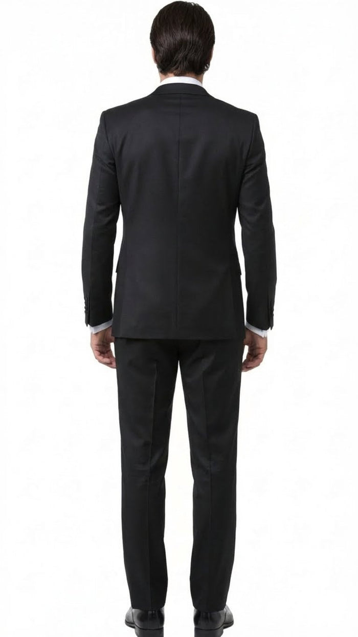 Men’s Black and White Lapel Prom Tuxedo Suit + Black Vest + Black Pants Peak Lapel