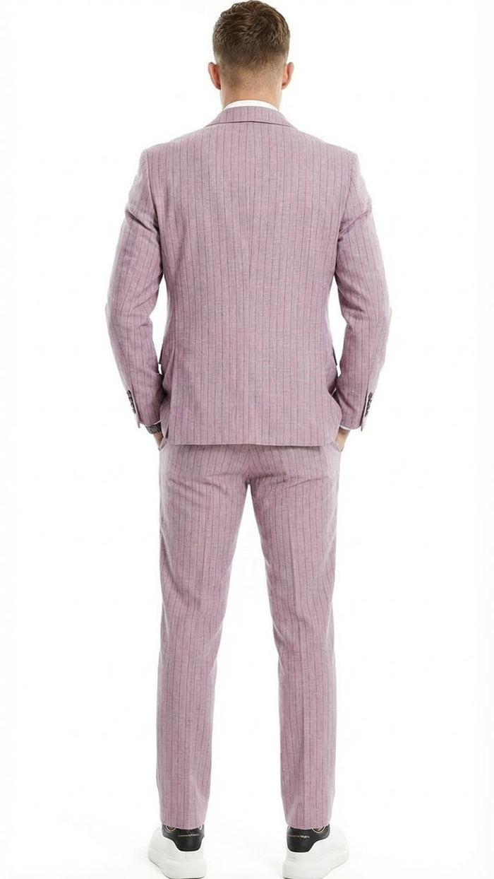 Men’s Dusty Rose Pink Pinstripe Three Piece Suit with Vest | Wedding and Party Formal Wear Prom or Church Suit