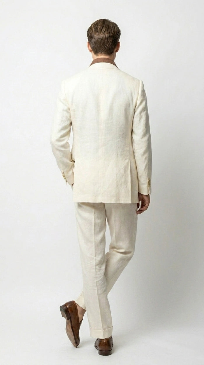 Men’s Off White 70s Style Double Breasted Suit – Vintage Retro Wide Lapel Classic Outfit for Party, Wedding and Casual Fashion Wear