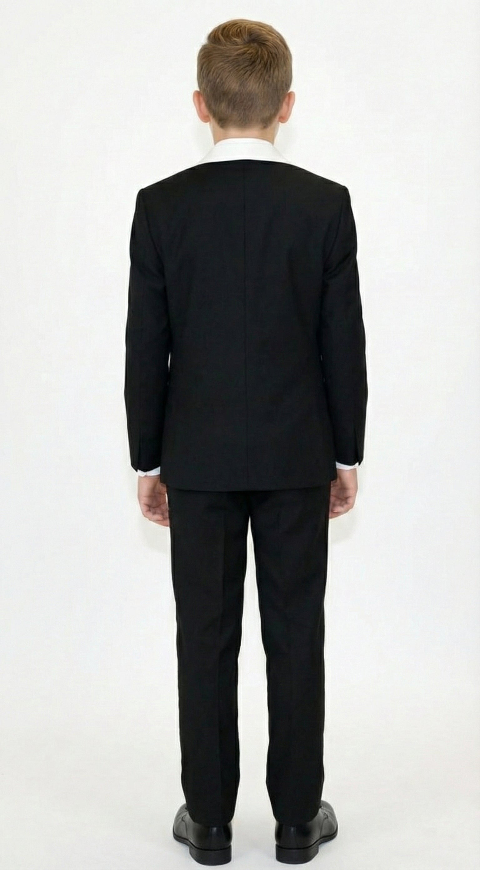 Boys Black Tuxedo Suit with White Shawl Lapel and Bow Tie | Formal Wedding & Prom Outfit Set