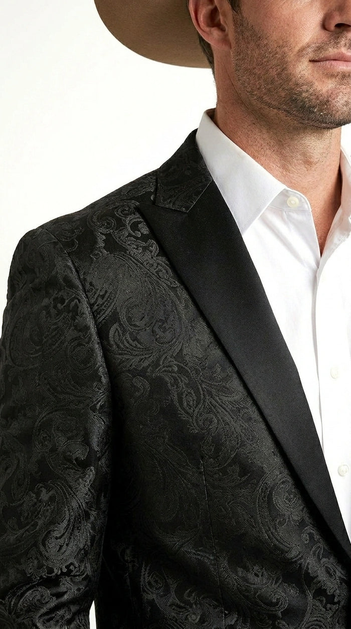 Men’s Black Paisley Western Cowboy Blazer – Classic Western Style Formal Jacket, Elegant Country Blazer Coat - saco para vaquero