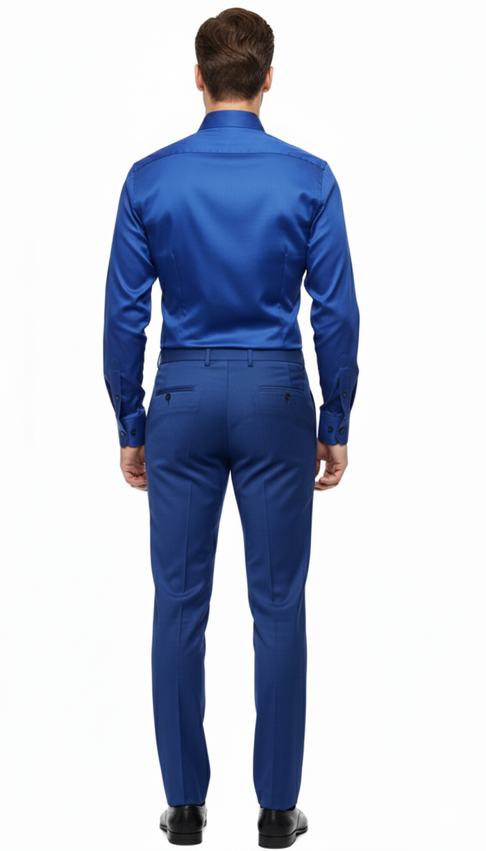 Royal Blue Satin Men’s Formal Dress Shirt