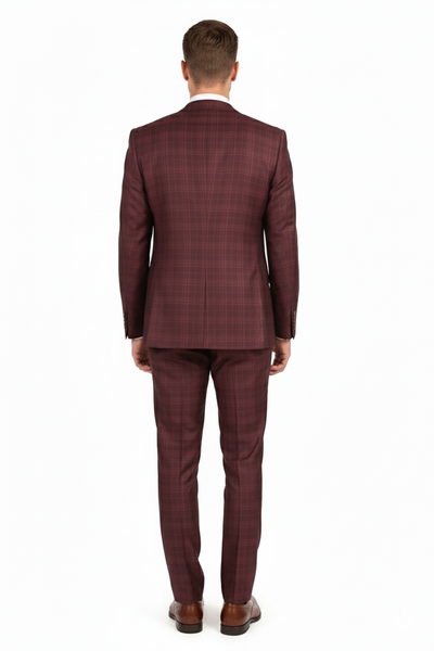 Burgundy Windowpane Classic Fit 3-Piece Suit