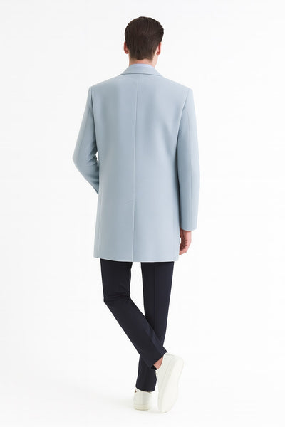 Light Blue Wool Overcoat for Men - Tailored & Modern