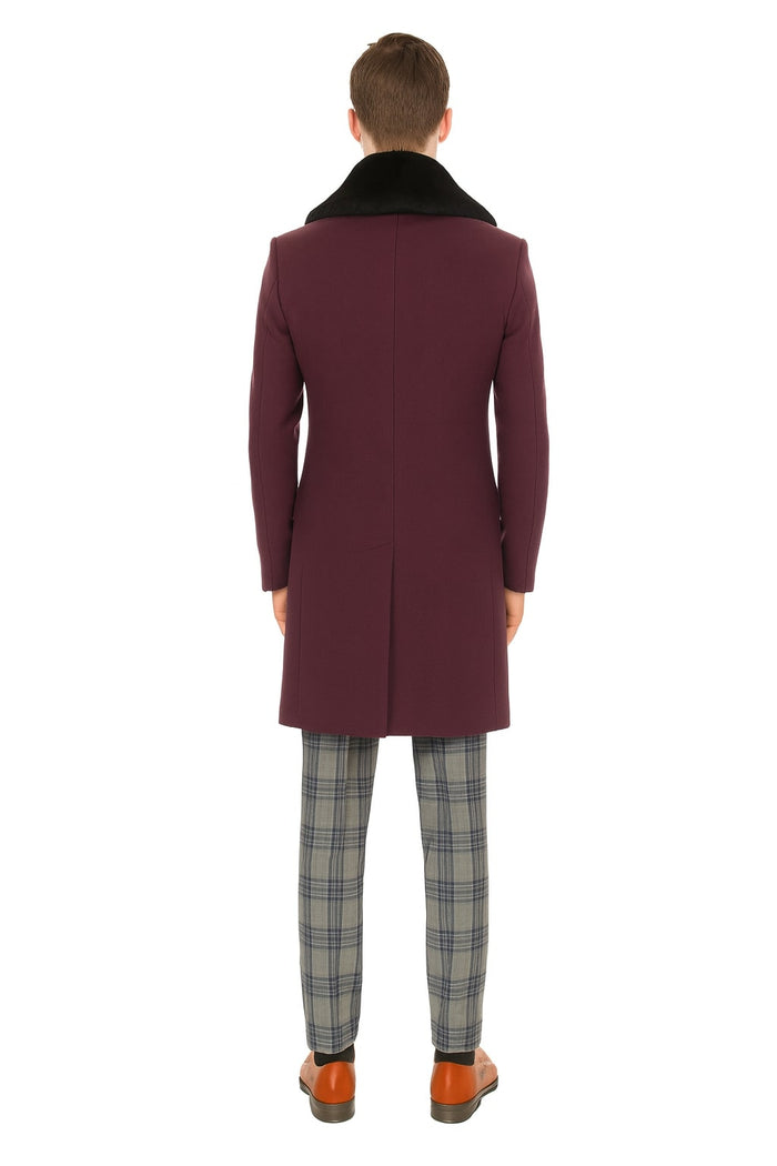 Mens Purple Pimp Coat - Overcoat with Black Faux Fur Collar – Luxury Winter Dress Coat for Formal and Casual Wear